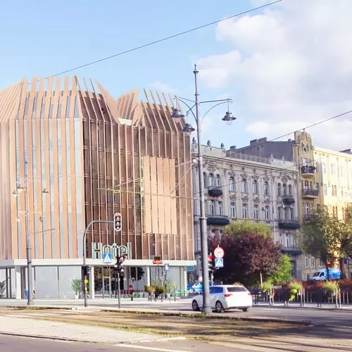 The wooden block will stand on an abandoned corner in Lodz. Here is the Breath-In Hotel by Makaa.