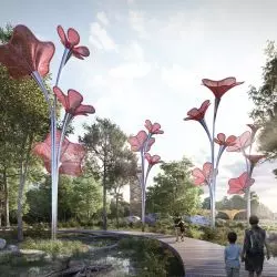 Ścieżka przez mokradła przy systemie pasywnego pozyskiwania wody atmosferycznej „Przy lesie”