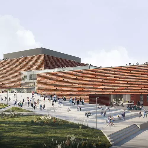 Projekt konkursowy siedziby Europejskiego Centrum Filmowego CAMERIMAGE autorstwa MWM. „Chcieliśmy spoić i uspokoić okoliczną architekturę”