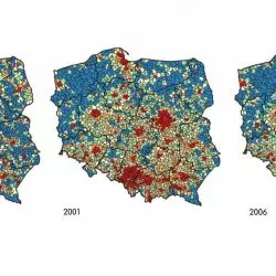 Natężenie nocnego światła w Polsce na przestrzeni kilkunastu lat - plansze z pracy badawczej pod kierownictwem dr O. Zadorozhney
