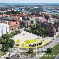 Perspektywa pokazująca nowe nasadzenia drzew (w kontekście podziemnego budynku