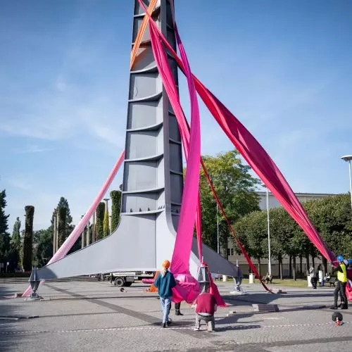 Wroclaw's Spire as a Maypole. Liliana Zeic protests against propaganda and misinformation
