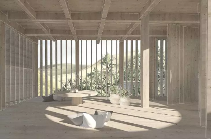 A symbiosis of architecture and nature. Yoga House design inspired by Eastern culture.