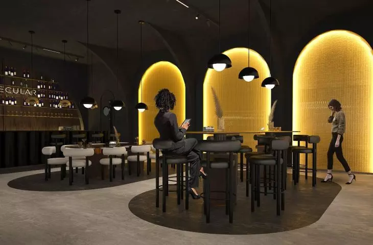 Molecular. Interior design of a bar serving molecular cocktails