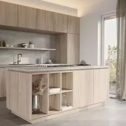 Wizualizacja kuchni z użyciem dekoru Amberwood