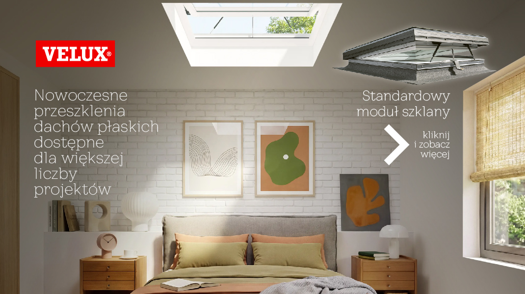 Standardowy moduł szklany Velux do dachu płaskiego - Nowoczesne przeszklenia dachów płaskich dostępne dla większej liczby projektów