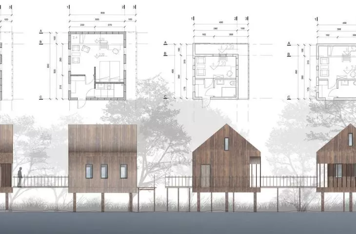 Wizualizacja projektu „Sacred Space of a Modern Man”, pustelnie mieszkalne