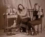 Directors of the Museum of Toys in Krakow, Katarzyna Sosenko and Katarzyna Jagodzinska at the photo atelier of Wojciech Sosenko organized on the occasion of Grandmother's and Grandfather's Day.