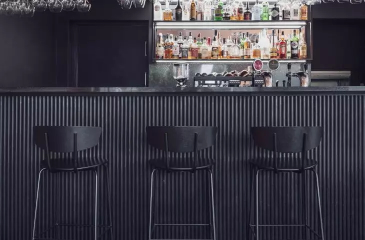 The dominant element of the bar area is black