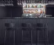 The dominant element of the bar area is black