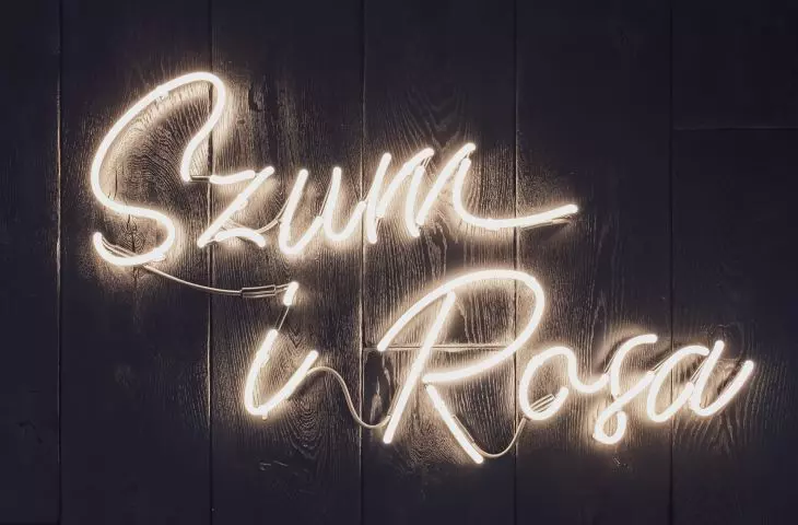 Neon sign with the name of the restaurant