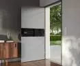 Glass Front pattern No. 06 in Silver Gray + Slim Pocket flush handle with black glass