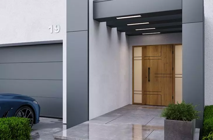 Wzór Future Inox nr 14 w kolorze Woodec Dąb Turner + pochwyt Stripe czarny