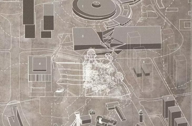 Landscaping design of the Cultural Zone, axonometry