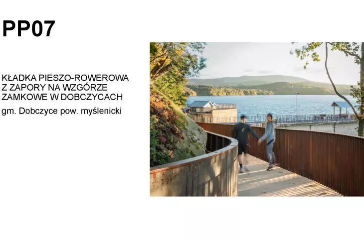 Kładka pieszo-rowerowa z zapory na Wzgórze Zamkowe w  Dobczycach