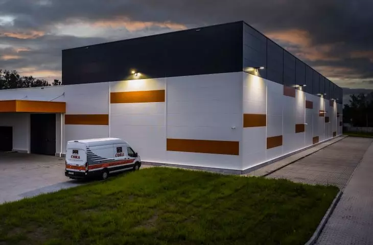 CORA Lighting Factory investment in Bytom - PIRTECH sandwich panels, sandwich panels with mineral wool core, roof trapezoidal sheeting