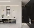 White (Dekton Neural) and black (Dekton Somnia) floor and wall coverings from the latest Dekton Onirika collection