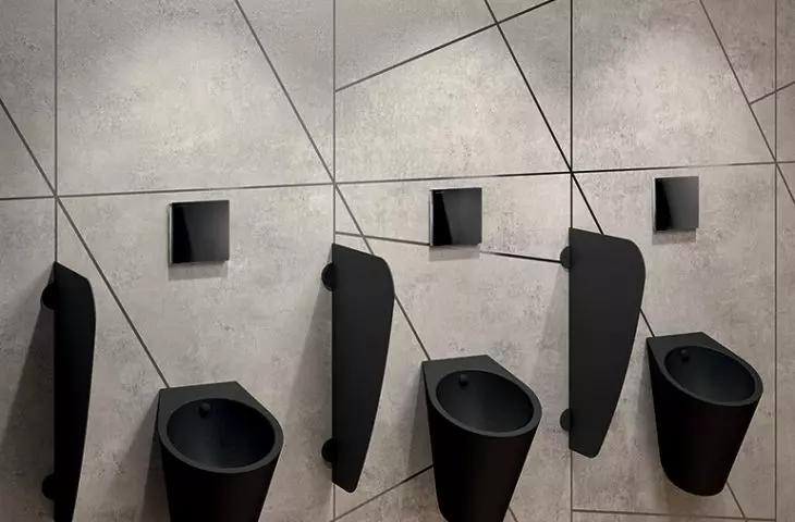 FINO BLACK urinal, AZA BLACK partition and TEMPOMATIC 4 flush valve