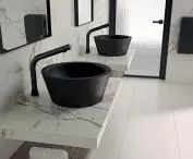 ALGUI BLACK washbasin and BLACK BINOPTIC mixers