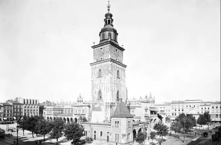 view of the city hall tower and the trees beside it