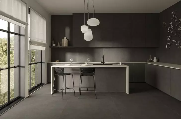 Kitchen finished with Terra di Pompei quartz sintering from the IN-SIDE collection