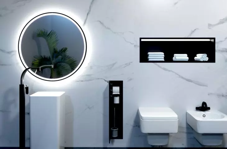 Lupe Plus mirror, toilet storage, LED recessed shelf