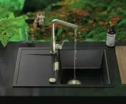Cristadur® Mono D-100 S sink Night color with Keto 518.120 faucet and white gold decorative elements ( WGO)