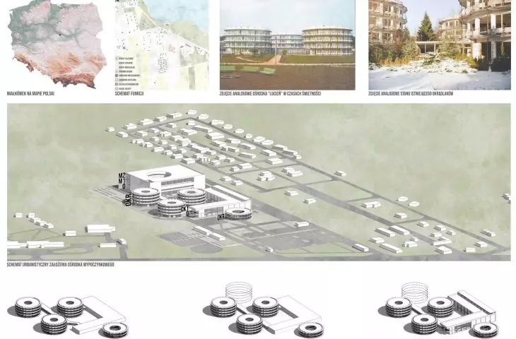Położenie ośrodka, zdjęcia archiwalne i aksonometria