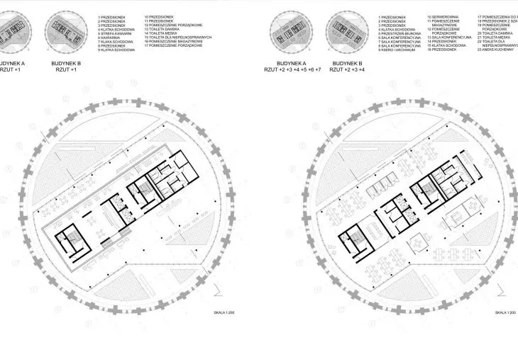 Projekt adaptacji budynków zbiorników gazu na Woli, rzut