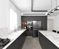 Kitchen island and countertop: Torano Statuario Furniture cladding: Grum Black