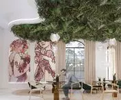 Restaurant area with green garden on the ceiling