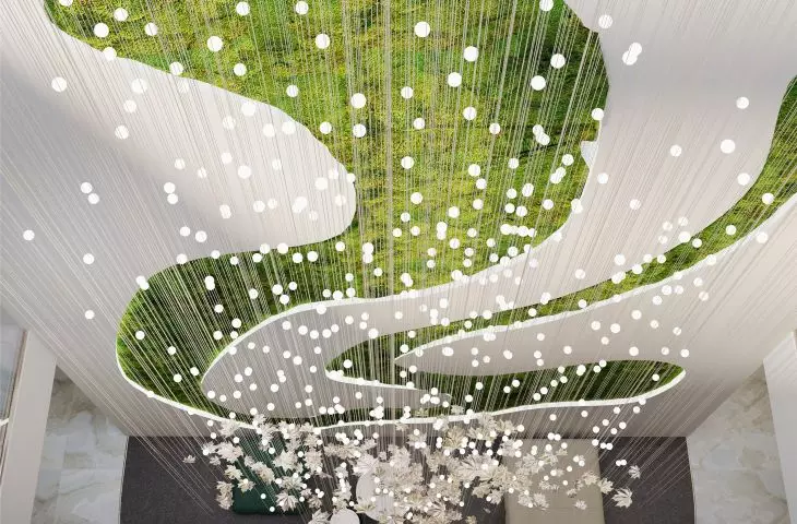 Eight-meter wall with author's moss-filled design