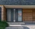 Aluminiowe drzwi ThermoCarbon, wzór 680 w kolorze RAL 7015 z elementami bocznymi