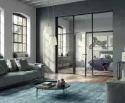 Interior door in loft style with side elements and top fanlight