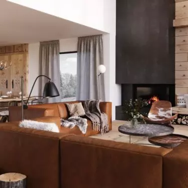 Chalet style interior must include a fireplace