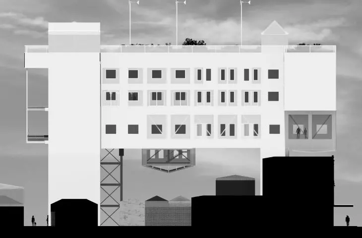 Projekt budynku mieszkalno-usługowego, elewacja
