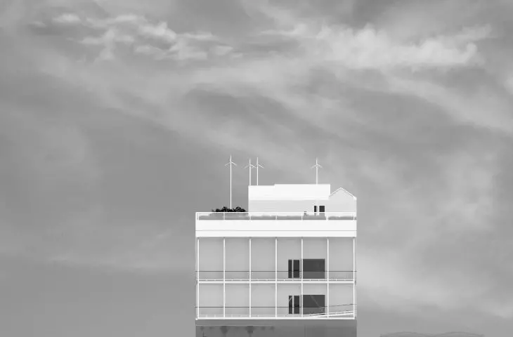 Design of residential and commercial building, elevation, side