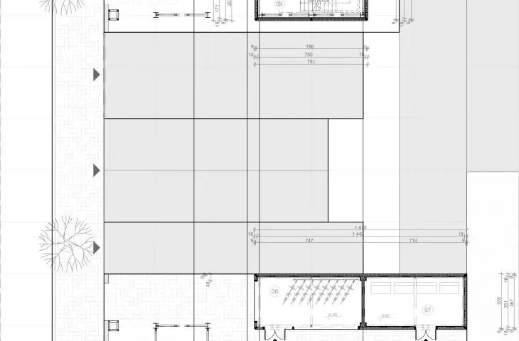 Projekt budynku mieszkalno-usługowego, rzut poziomu 0