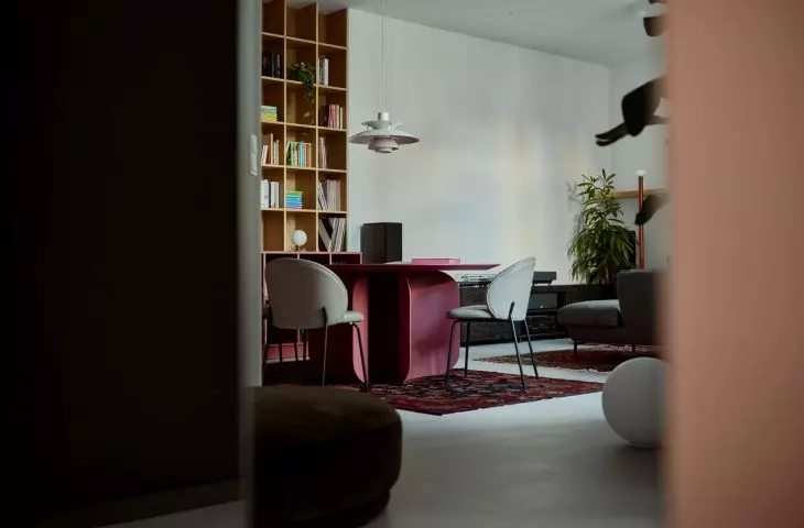 widok z kuchni na salon