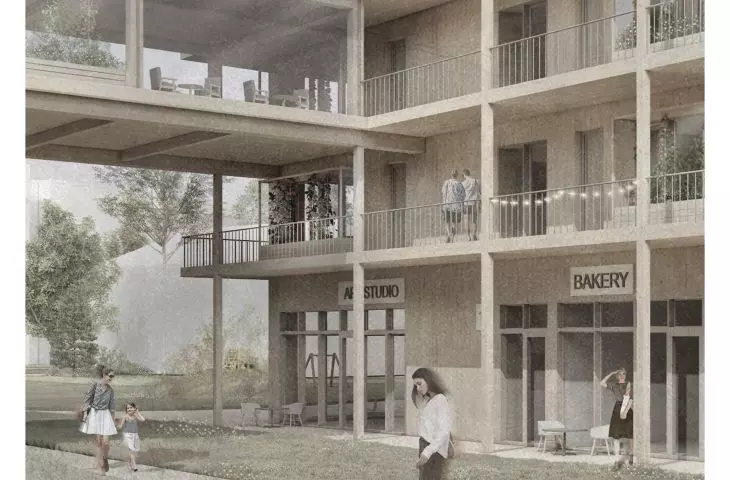 On the first floor there are commercial premises and common spaces