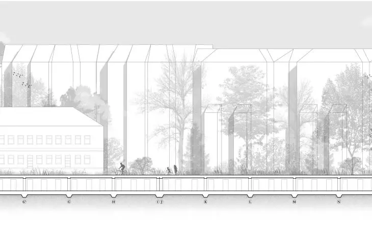 The elevation of the designed building