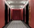 Corridor with distinctive black and white flooring