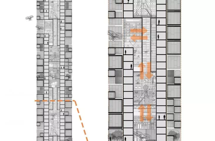 Skyscraper design from modules, cross-section