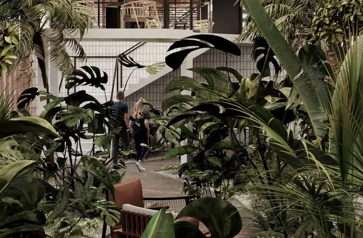 Indoor garden with café