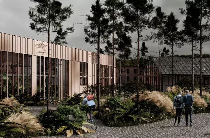 View of associated facilities: indoor garden with cafe, greenhouse with store