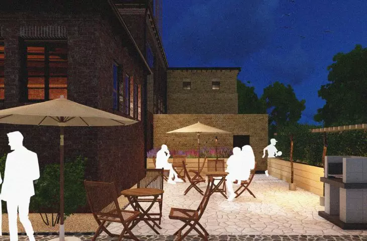 Obok kotłowni znajduje się patio i miejsce na grill