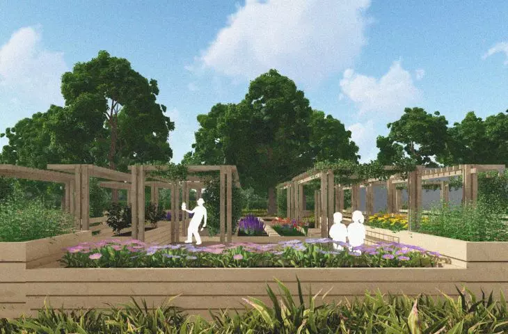 Pergolas and openwork elements create a favorable environment for tranquility