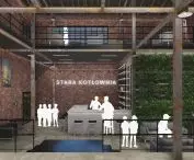 The green wall inside the boiler room is formed by horizontally arranged pots
