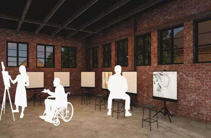 Inside, there is space for workshops