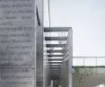 A green terrace has been designed over a section of the ramp leading to the underground parking lot